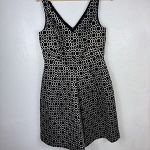 Ralph Lauren Black/Gold‎ Metallic Geo Jacquard V-Neck Fit & Flare Dress Sz 10